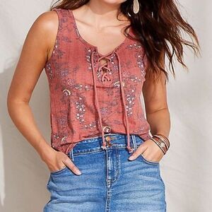 Maurice’s Ribbed Floral Lace Up Tank Top Size Small